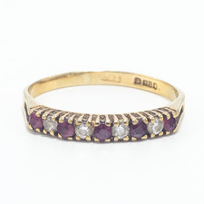 Vintage Ruby & Spinel Half Eternity Ring 9ct Yellow Gold P