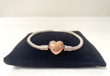 Pandora Heart & Snake Chain Bracelet 925 Silver 14k Rose Gold Plated Boxed 17cm