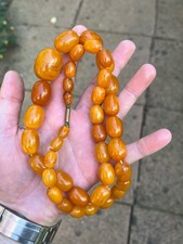 Natural Butterscotch Egg Yolk Amber Beads Necklace 67.8 Grams Antique