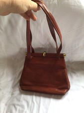 Texier Made In France Vintage Conker Brown Leather Snap Clasp Bag