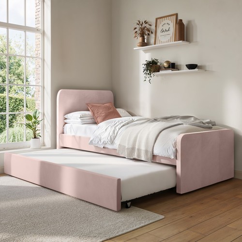Pink velvet single guest bed - velvet,