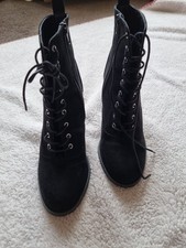Faith Black Lace Up Size 6 Ankle Boots Block Heel