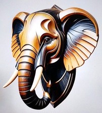 ELEPHANT HEAD 2D (Flat) rustic Vintage Wooden WALL HANGING Decor  30x26cm