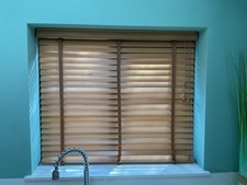 Venetian Blind in Light Brown Wood with pull cord & adjustable slats