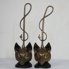 Pair of Circa 1900 Antique Cast Brass & Iron Fox Head Porter Door Stop doorstop