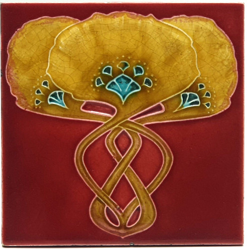 Antique fireplace tile red - tile,
