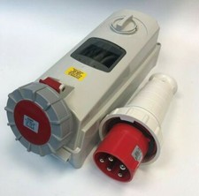 Red 63A Switched Interlock Socket & Plug 5 Pin 3P+N+E IP67 415V 63Amp 3 phase