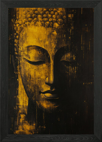 Golden buddha painting framed - golden,