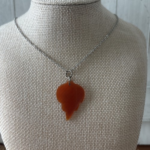 Carnelian leaf pendant - leaf, plated