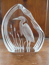 Bird ornament Lead Crystal Heron engraved glass Intricate detail Dartington?