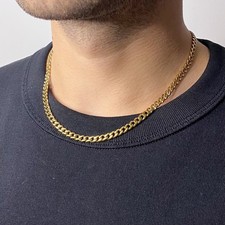 Short Golden Classic Cuban Curb Chain Necklace, 45cm Long, 5mm Thick, Waterproof