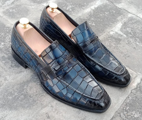 Handmade men blue crocodile