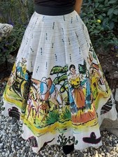 Vintage SKIRT 1950s Cotton Handpainted Mexican Circle Skirt Sequins M