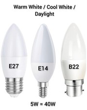 LED Candle Bulb E14 E27 B22 Warm Cool White DayLight 5w=40w Buyonet Edison Screw