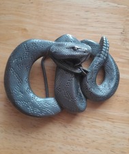 Vintage Solid Metal Rattle Snake Belt Buckle Made In USA