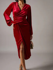COAST RED VELVET WRAP WAIST MIDI DRESS SIZE 10 NWT