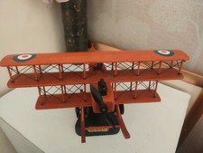 Vintage WW1 Style Folk Art Wooden Wright Bros Model Airplane Water Pontoon