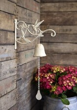 Antique Cream Metal Wall Mounted Door Bell Ornate Design with Humingbird Detail