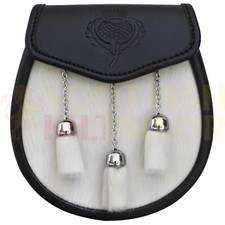 Handmade White Calfskin Semi Dress Sporran Premium Quality Leather Kilt Sporran