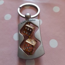 VINTAGE Rare Metal Keyring Souvenir USA American Las Vegas Nevada Gambling Dice