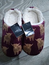 NEXT hamish Highland Cow Burgundy Soft Slipper Mule. Small 3-4 New With Tags.
