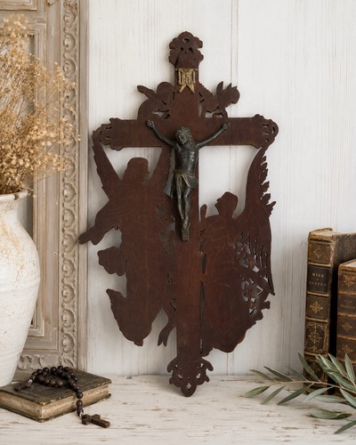 Vintage french wooden - vintage, crucifix