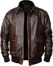 Men's A2 Flight Pilot Vintage Air Force Aviator Brown Bomber Leather Jacket
