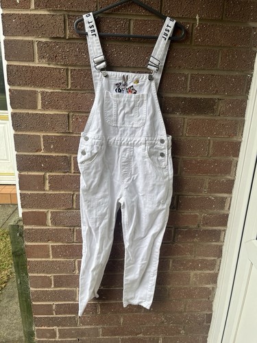 Ladies white denim dungarees - dungarees,