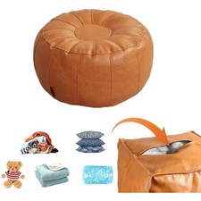 Round Leather Storage Ottoman