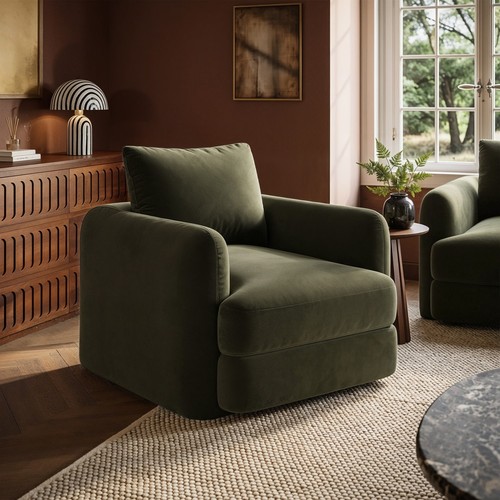 Khaki green velvet - velvet, armchair