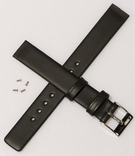 14mm Black Leather Watch Strap For Skagen With Screws Replacement Band 358SSLB