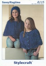 STYLECRAFT SASSY/RAGTIME GIRLS CAPES & HATS KNITTING PATTERN - 22-32"