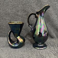 2 x Iridescent Vases with Gilt