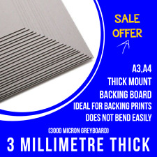 3000 Micron Greyboard, A3, A4, 3mm Card, Thick Mount Backing Board, SALE OFFER