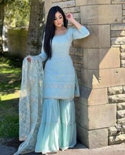 NEW WEDDING PAKISTANI PARTY WEAR DRESS SKY BLUE PALAZZO SUIT BOLLYWOOD INDIAN