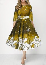 2025 Womens Christmas Xmas Snowflake PRINTED PartY Swing Dress Dresses Plus Size