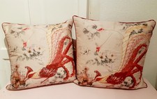 2X (pair) Marks & Spencer Bird Cushions In Cranberry/ Cream