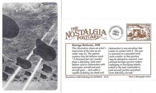 Postcard barrage balloons 1938 - barrage,
