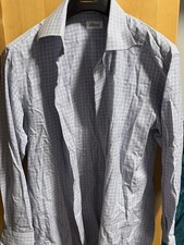 Brioni Men's Linen & Cotton Stripe Shirt Blue Grey, Large