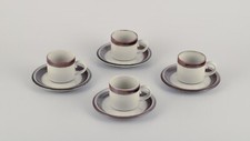 Arabia, Finland. "Karelia". Four sets of coffee cups and saucers in stoneware.