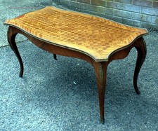 Vintage French Louis XVI antique style kingwood parquetry ormolu coffee table