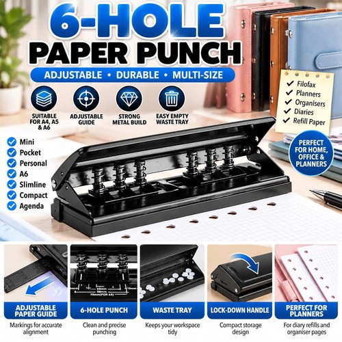Hole paper filofax puncher - 6-hole,