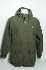 Fred Perry Wadded Mountain Parka Size Small Thorn Olive Green