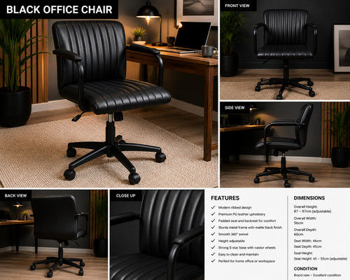 Ribbed leather office chair - ribbed,