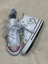 Stunning White High-Top Trainers – Sparkly Toe & Heart Design - UK Size 3