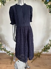 JOULES Violette Broderie Dress Size 6 8 10 12 14 16 18 20 Navy Cotton Floral Bee