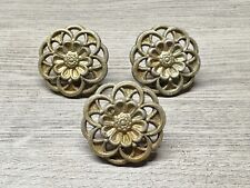 VINTAGE BRASS DRAWER KNOBS X3 ORNATE FLORAL DESIGN CUPBOARD PULL HANDLES