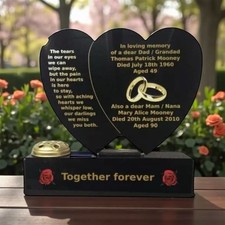 Memorial Mum - Dad Adult Grave Double Heart With Side Flower Pot Headstones.