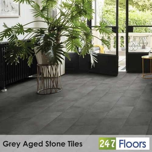 Grey aged stone tile effect - grey,