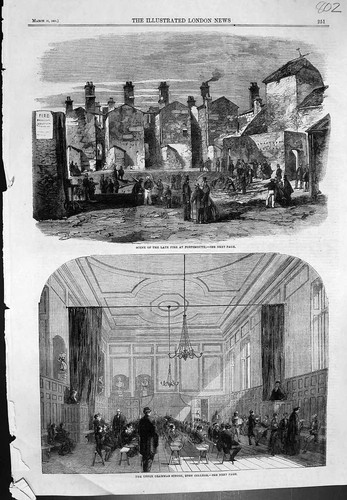 Antique print scene fire - antique,